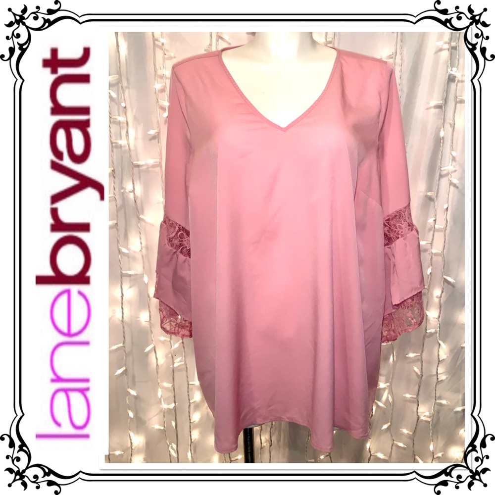 LANE BRYANT ⭐️ Feminine Soft Pink Lace Accent Long Sleeve Blouse
